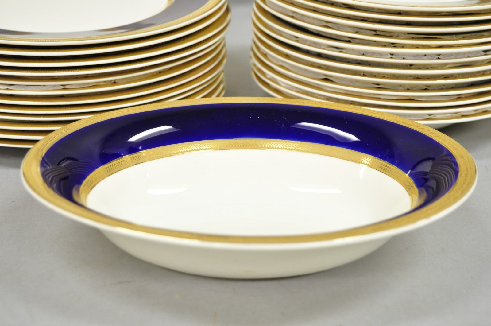 Antique Crown Ducal England Colfax English Regency Cobalt Blue & Gold 41 Pcs