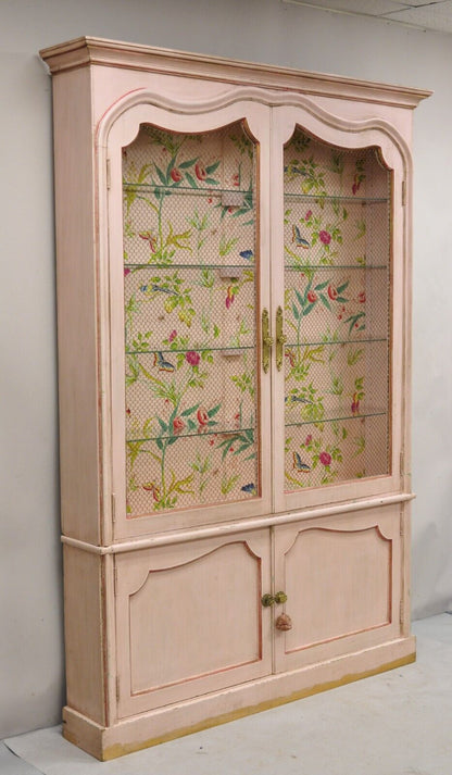 Antique Italian Venetian Pink Painted Chinoiserie Large China Display Cabinet