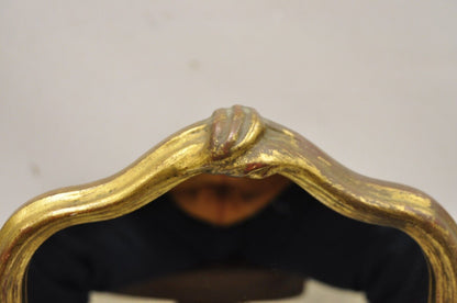 Italian Hollywood Regency Carved Gold Giltwood Distressed Small Vanity Mirror