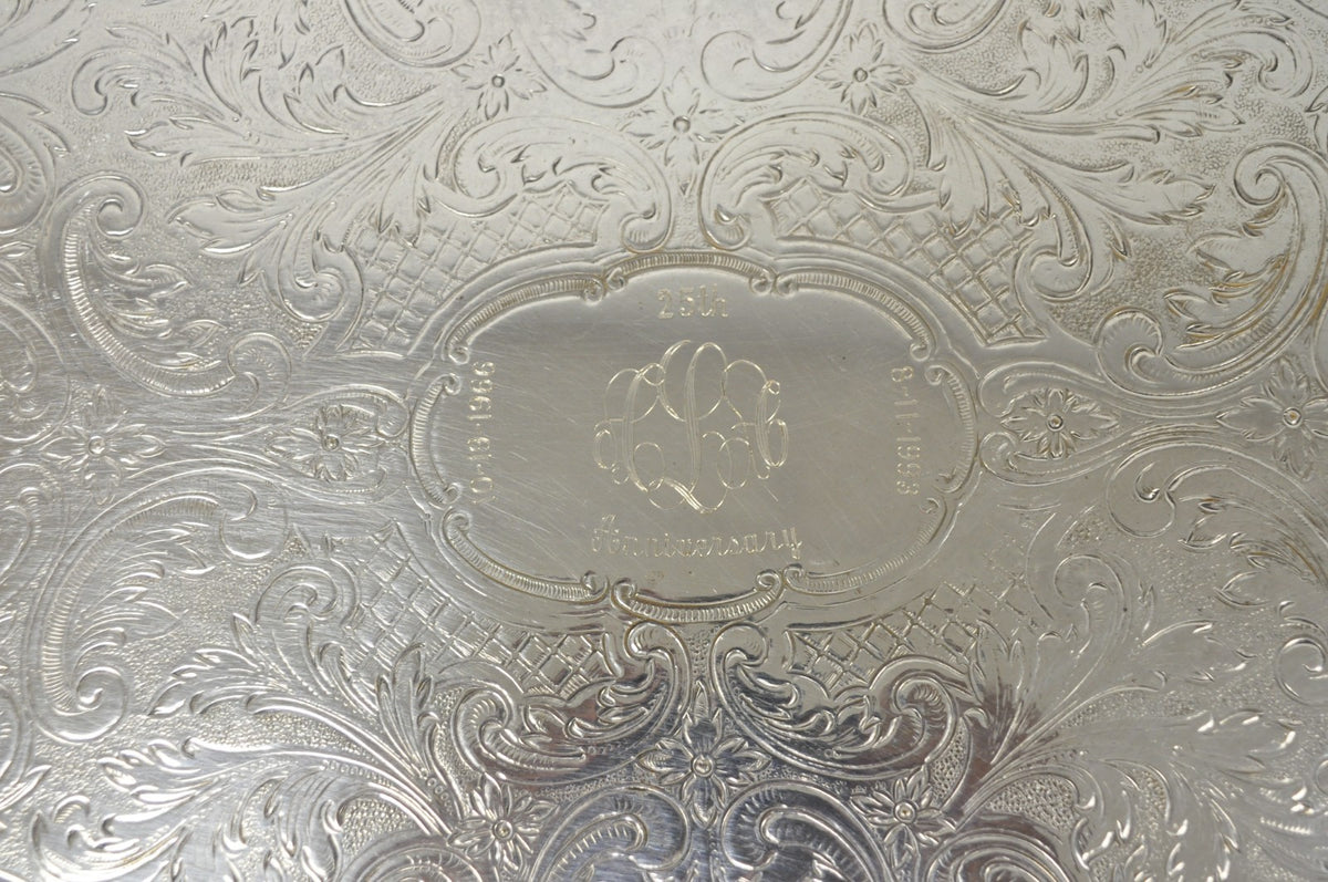 Vintage Sheffield Victorian Silver Plated Oval Platter Tray 25th Anniversary