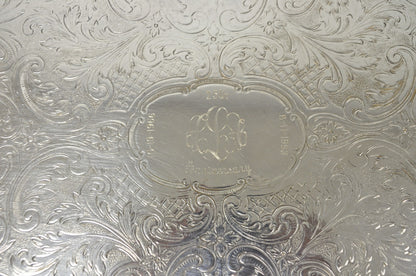 Vintage Sheffield Victorian Silver Plated Oval Platter Tray 25th Anniversary
