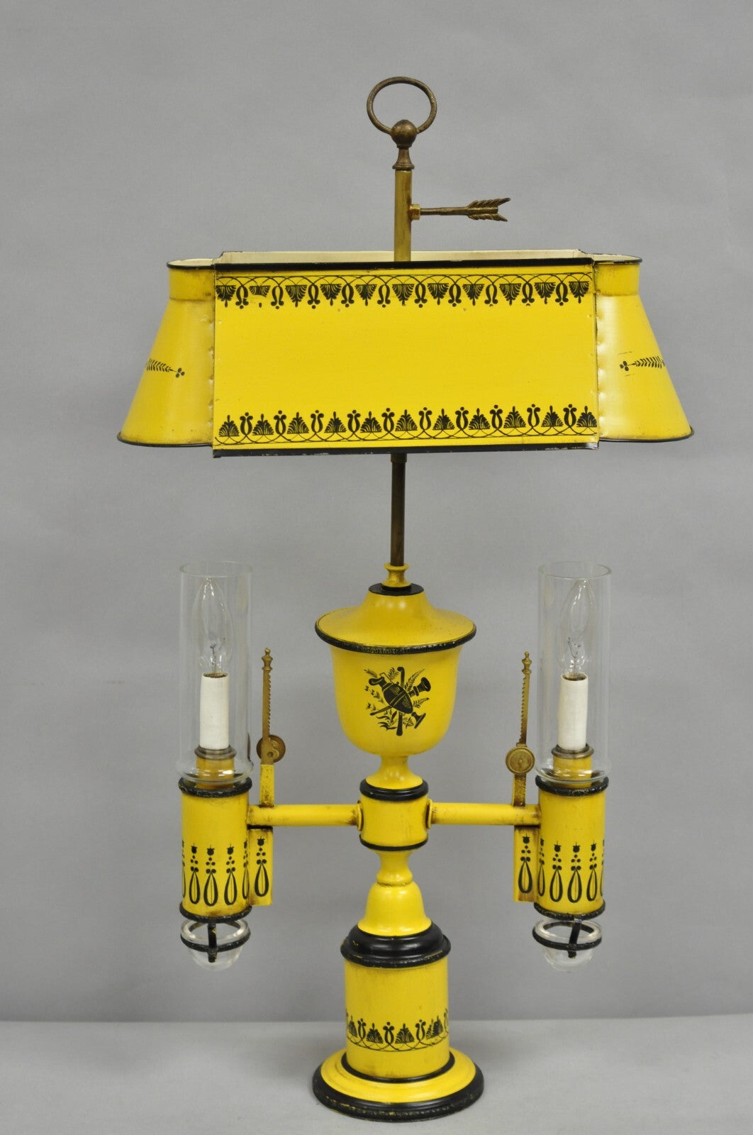 French Country Yellow Paint Italian Tole Metal Candlestick Bouilotte Table Lamp