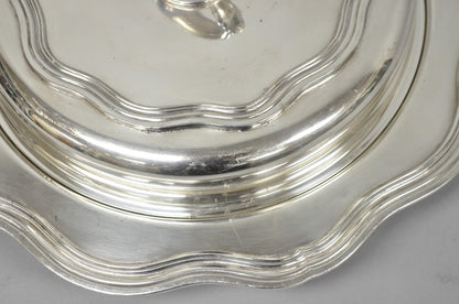 Vintage Sheffield Round Scalloped Silver Plated Covered Divided Serving Dish