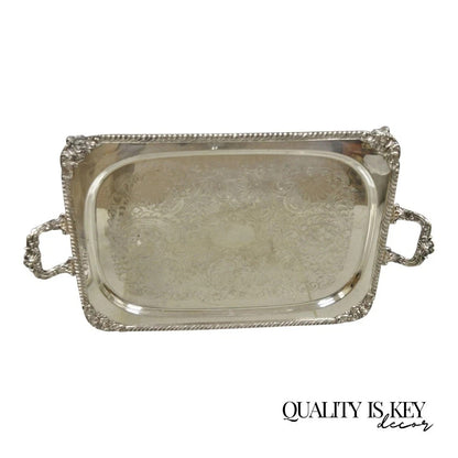 Vintage English Victorian Twin Handle Silver Plated Bar Serving Platter Tray