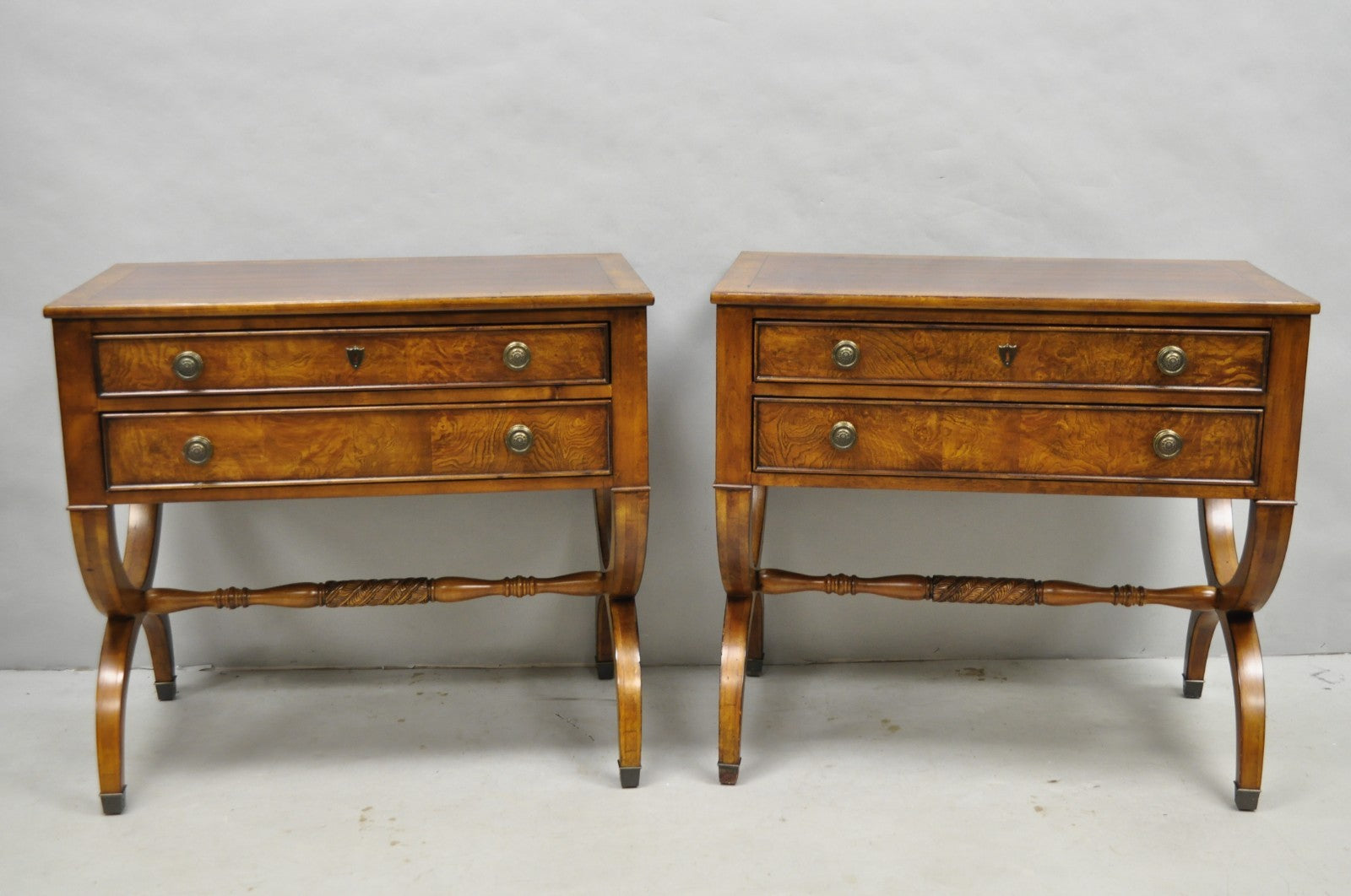 Ethan Allen Townhouse 2 Drawer Night Table Nightstand Curule Regency Style, Pair