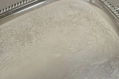 Vintage Victorian EPC Silver Plated Etched Twin Handle Serving Platter Bar Tray
