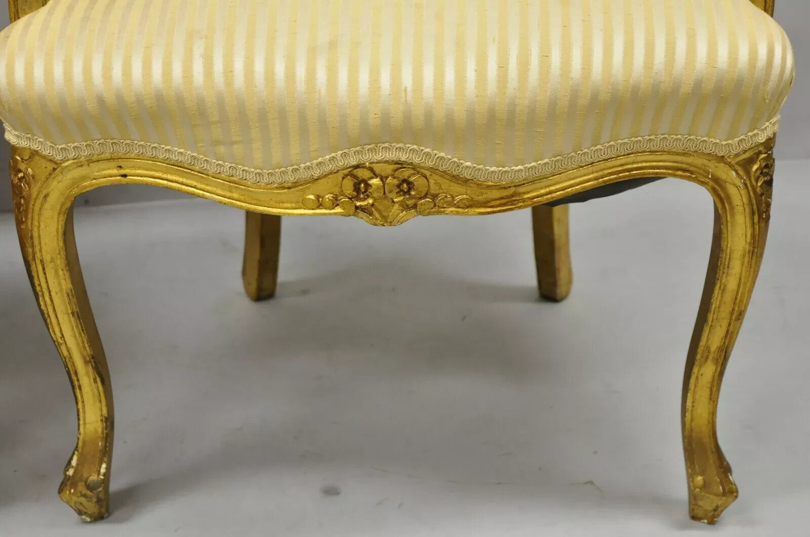 Vintage French Louis XV Style Gold Gilt Wood Arm Chairs to Refinish DIY - a Pair