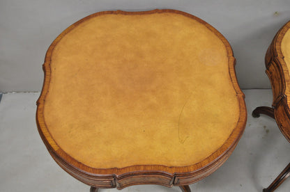 Vintage English Regency Leather Top Mahogany Drum End Table w/ 4 Drawers - Pair