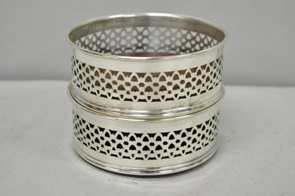 Vintage English Victorian Wood & Silver Plated Bar Wine Bottle Coaster - a Pair