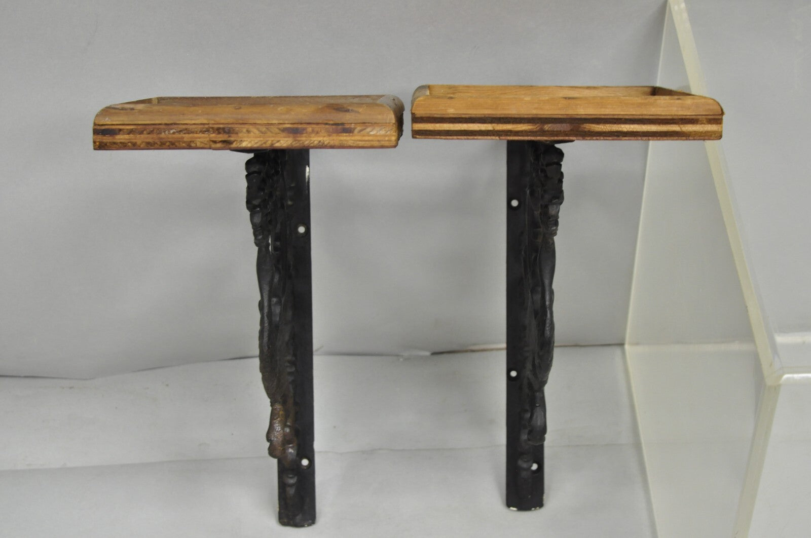 Antique Art Nouveau Cast Iron Figural Phoenix Bird Wall Shelf Brackets - a Pair