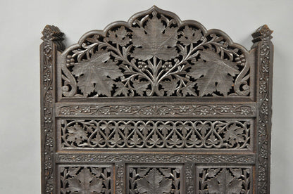 Vintage Anglo Indian Carved Teak Wood 4 Panel Room Divider Folding Screen