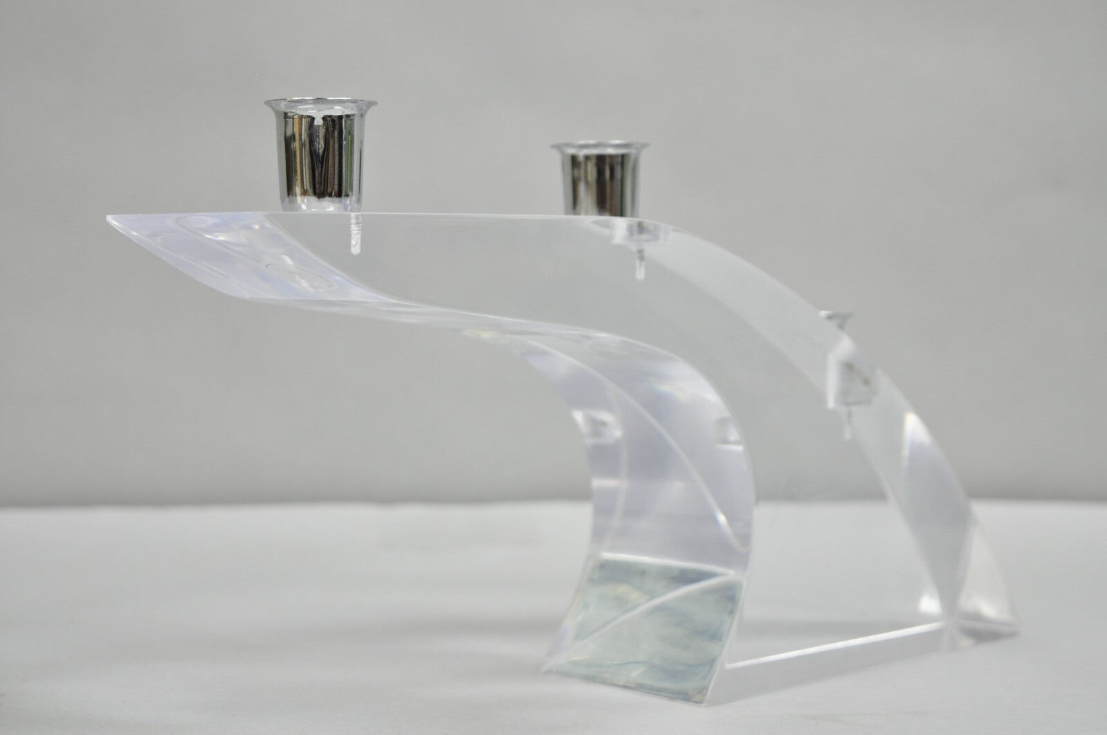 Vintage Mid Century Modern Lucite Chrome Sculptural Arched Candlestick Holder