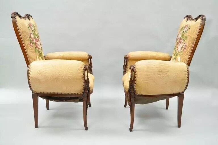 Vintage Grosfeld House French Hollywood Regency Mahogany Fireside Chairs - Pair