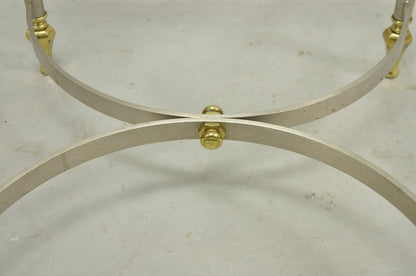 Vintage French Directoire Maison Jansen Style Steel Brass Low Square Side Table