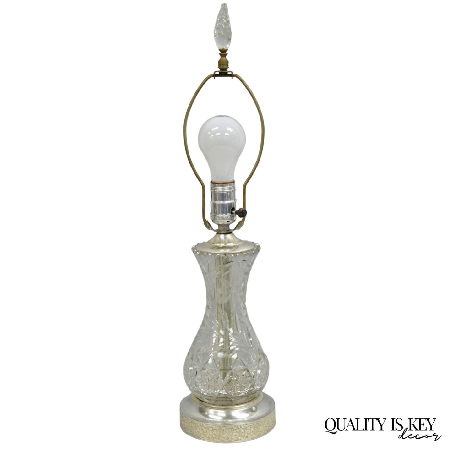 Antique Victorian Cut Glass Silver Plated Small Boudoir Vanity Table Lamp