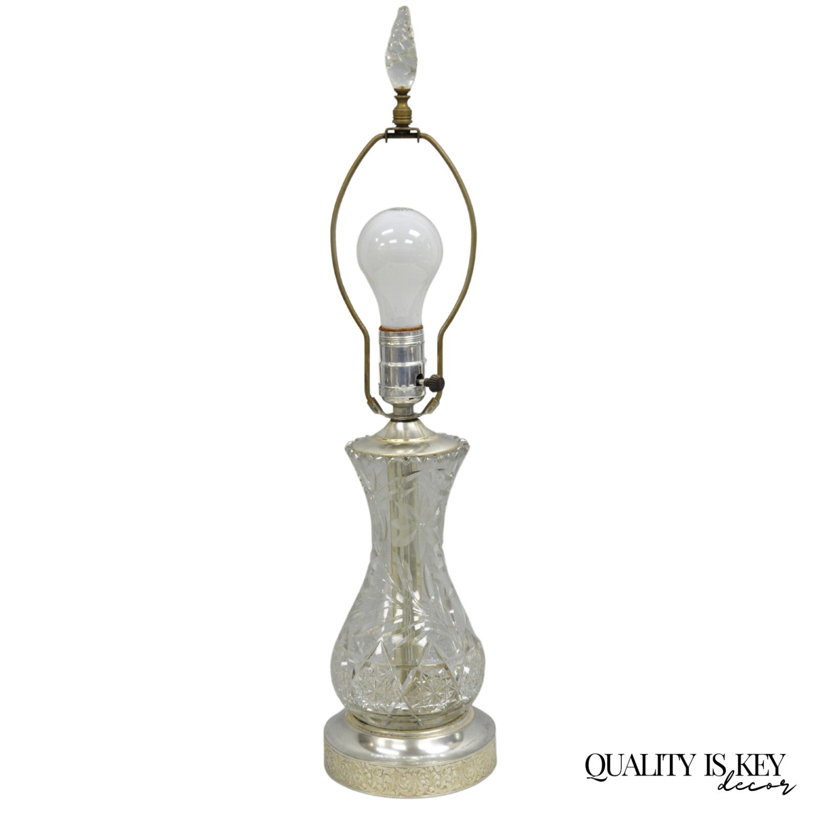 Antique Victorian Cut Glass Silver Plated Small Boudoir Vanity Table Lamp