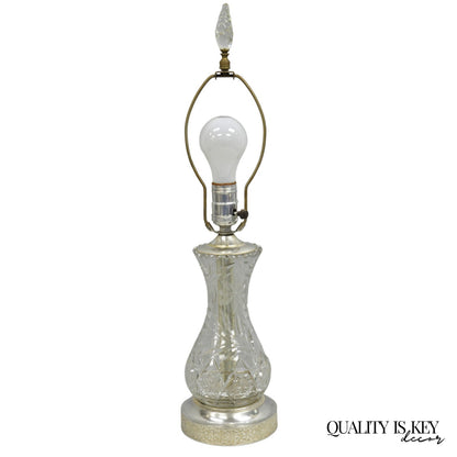 Antique Victorian Cut Glass Silver Plated Small Boudoir Vanity Table Lamp