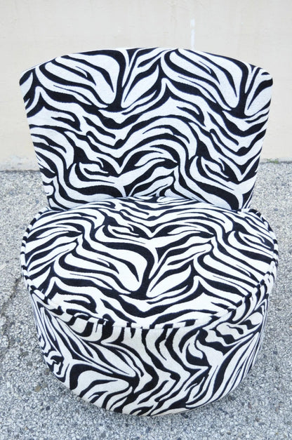 Contemporary Modern Zebra Print Upholstered Round Swivel Club Lounge Chair