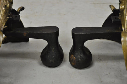 Vintage French Rococo Bronze Acanthus Leafy Scroll Fireplace Andirons - a Pair