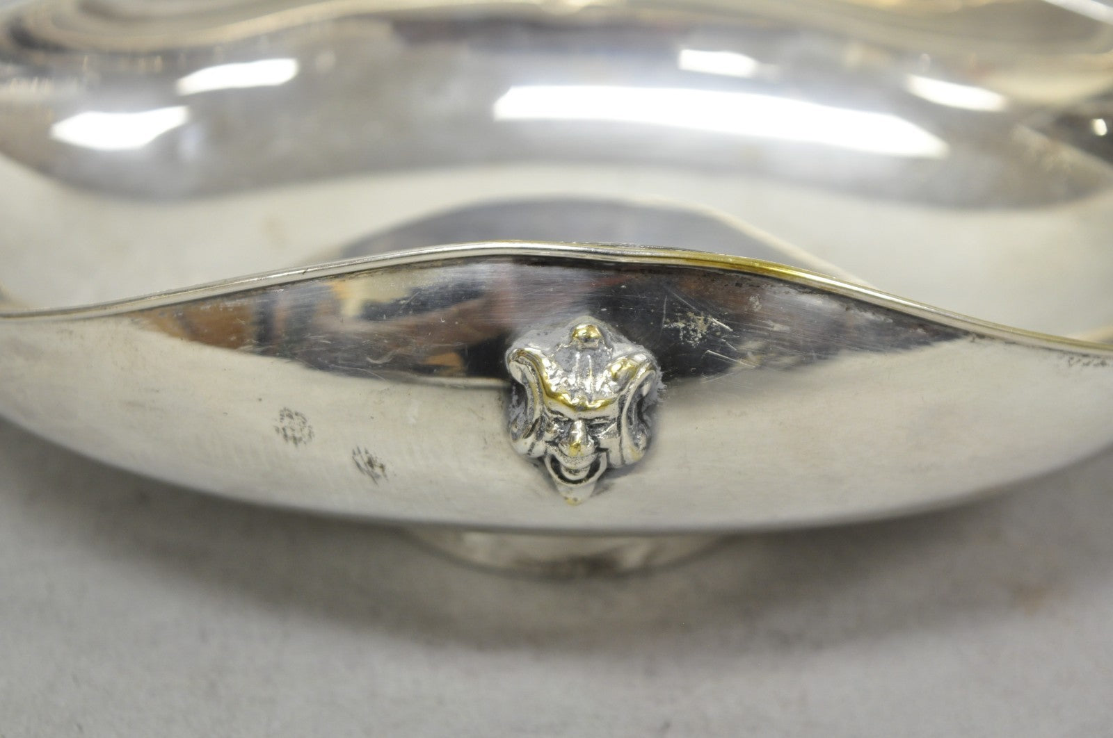 Vintage Regency Style Italian ARG 1000 Silver Plated Compote Fruit Bowl w/ Faces