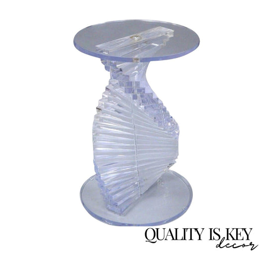 Vintage Mid Century Modern Spiral Stacked Helix Lucite Pedestal Side Table