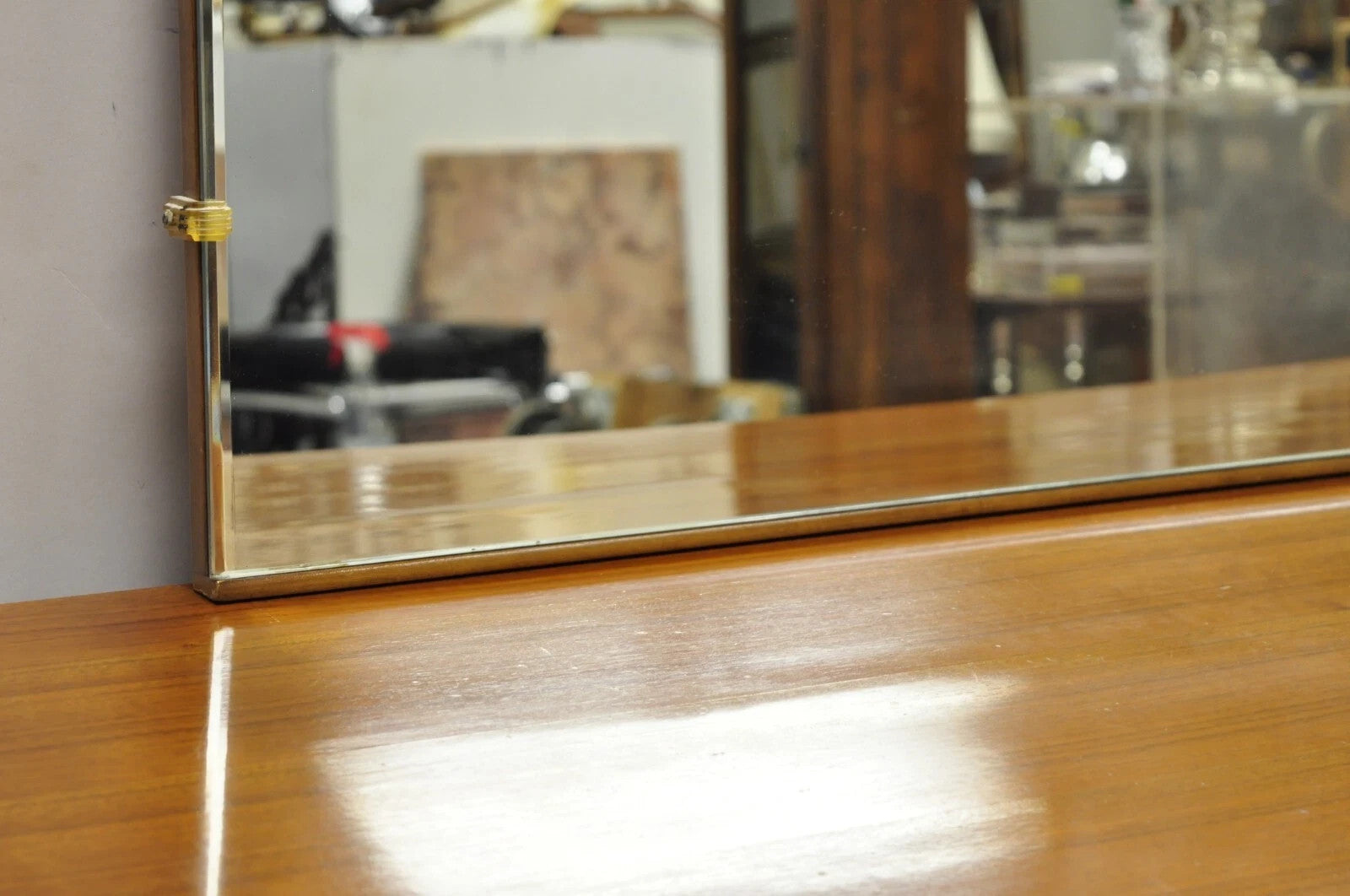 Mid Century Modern Art Deco Walnut Long Dresser Credenza w Mirror by Joerns Bros