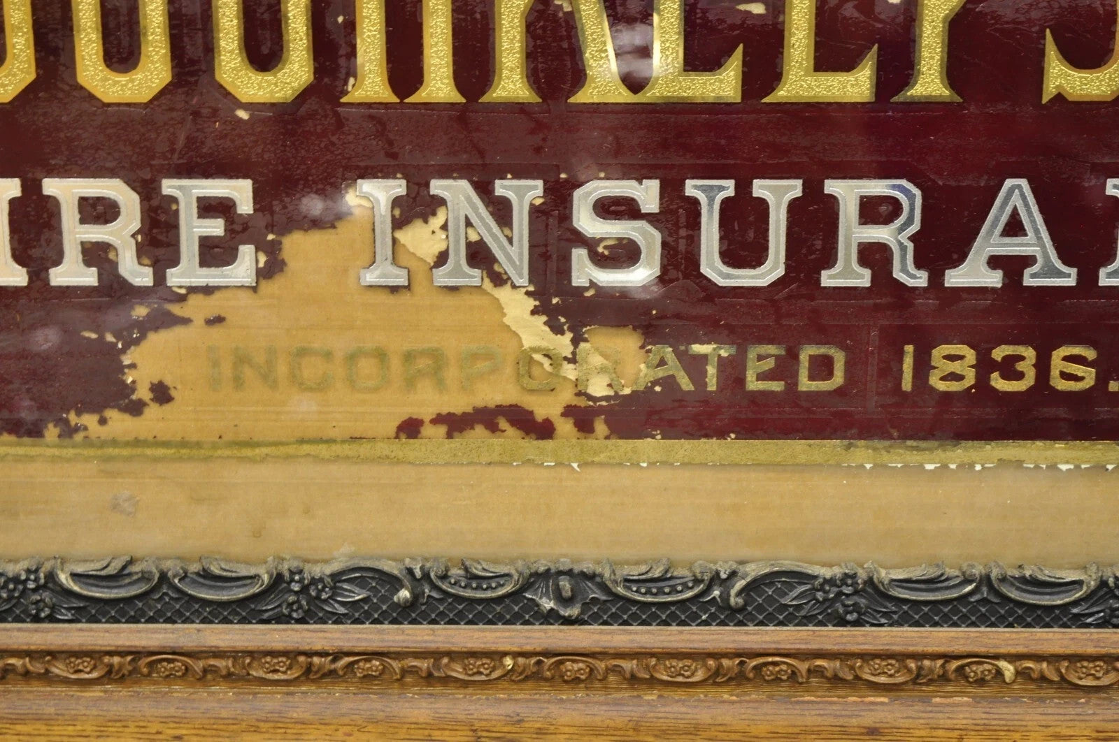 Antique Dutchess of Poughkeepsie NY Fire Insurance Reverse Painted Glass Sign