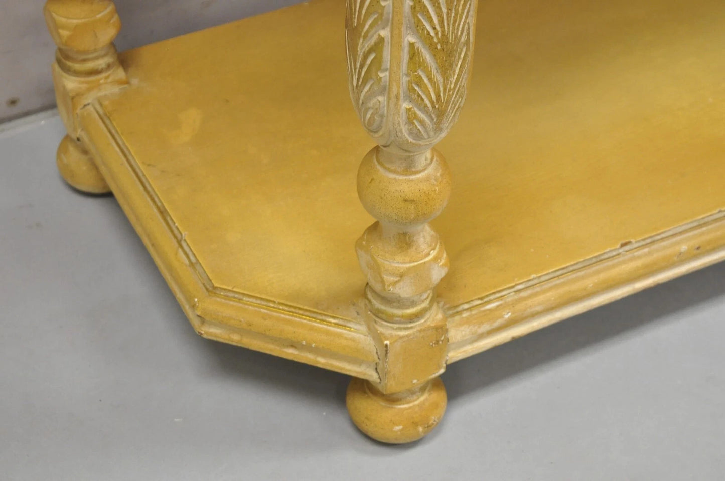 Vintage Gothic Renaissance Painted Hall Altar Console Table Chair Set - 4 Pc Set