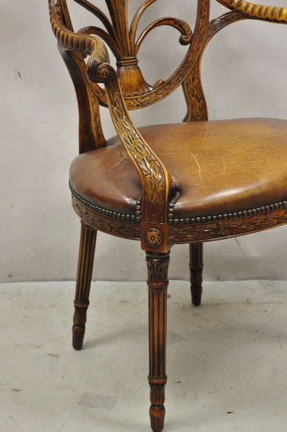 Theodore Alexander Neoclassical Regency Style Carved Mahogany Leather Arm Chair