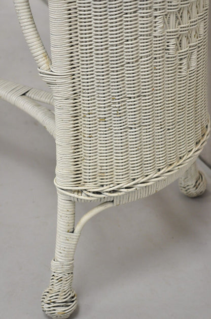 Antique Victorian White Wicker Rattan Console Hall Side Table