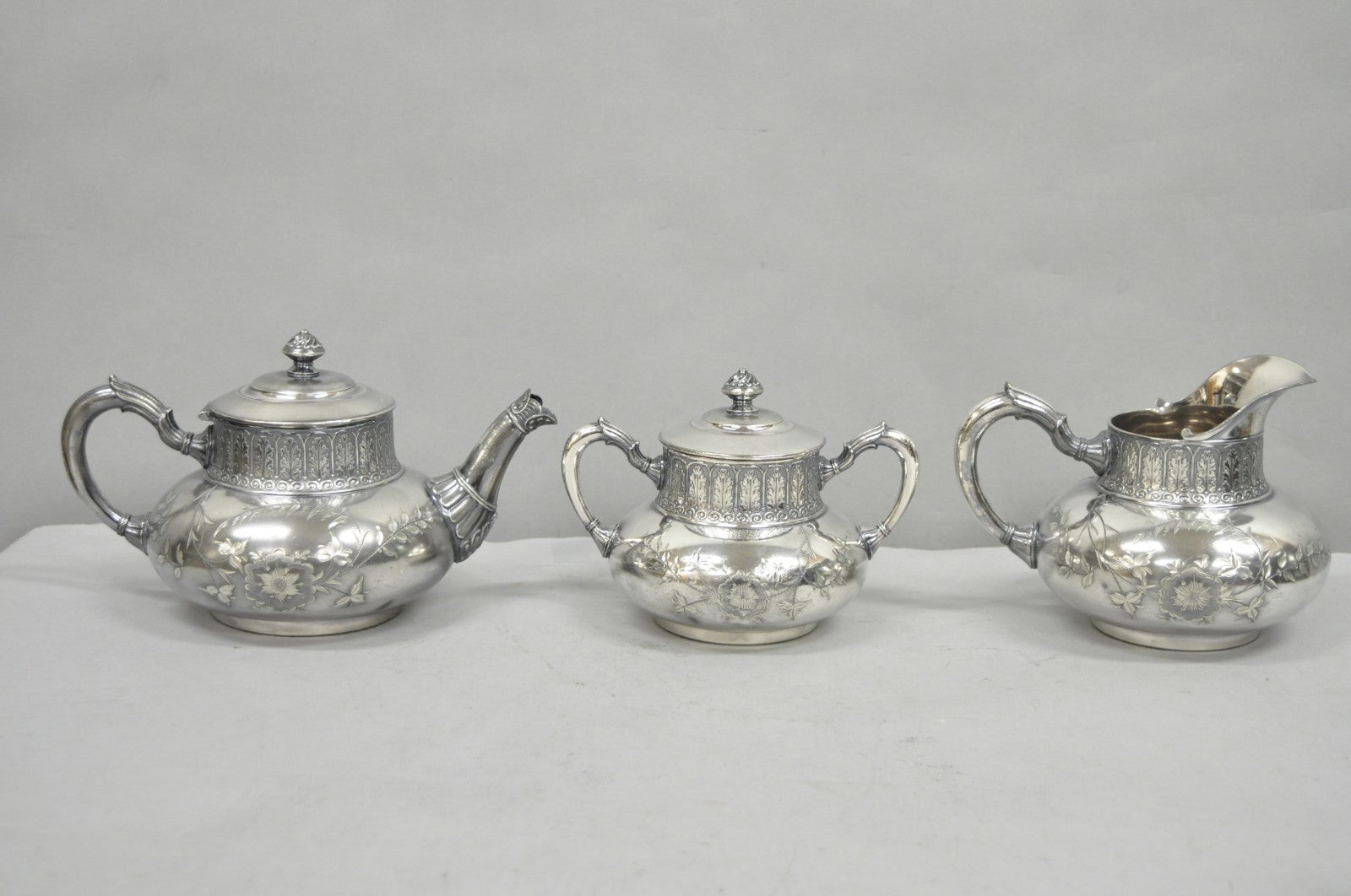 Antique James W Tufts 1948 Silver Plated Art Nouveau Tea Set - 5 Pc Set