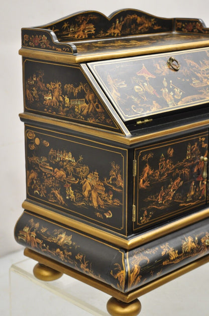 Decorative Chinoiserie Bombe Style Black Lacquer Oriental Jewelry Box