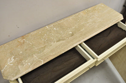 French Provincial Style Marble Top Cream Painted Sideboard Buffet Media Cabinet