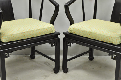 Vintage Oriental Ming Style Ebonized Horseshoe Lounge Chairs by Century (A) Pair