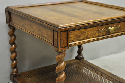 Vintage Baker Barley Twist Oak & Burlwood Parquetry Inlay Square Lamp Side Table