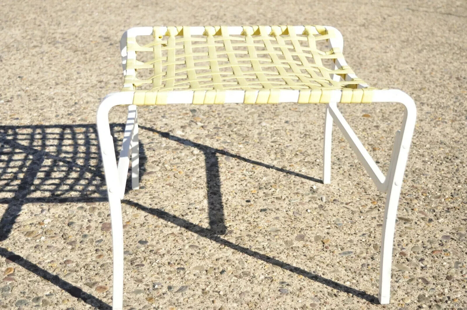 Mid Century Yellow Vinyl Strap Aluminum Lounge Chair & Ottoman by Medallion