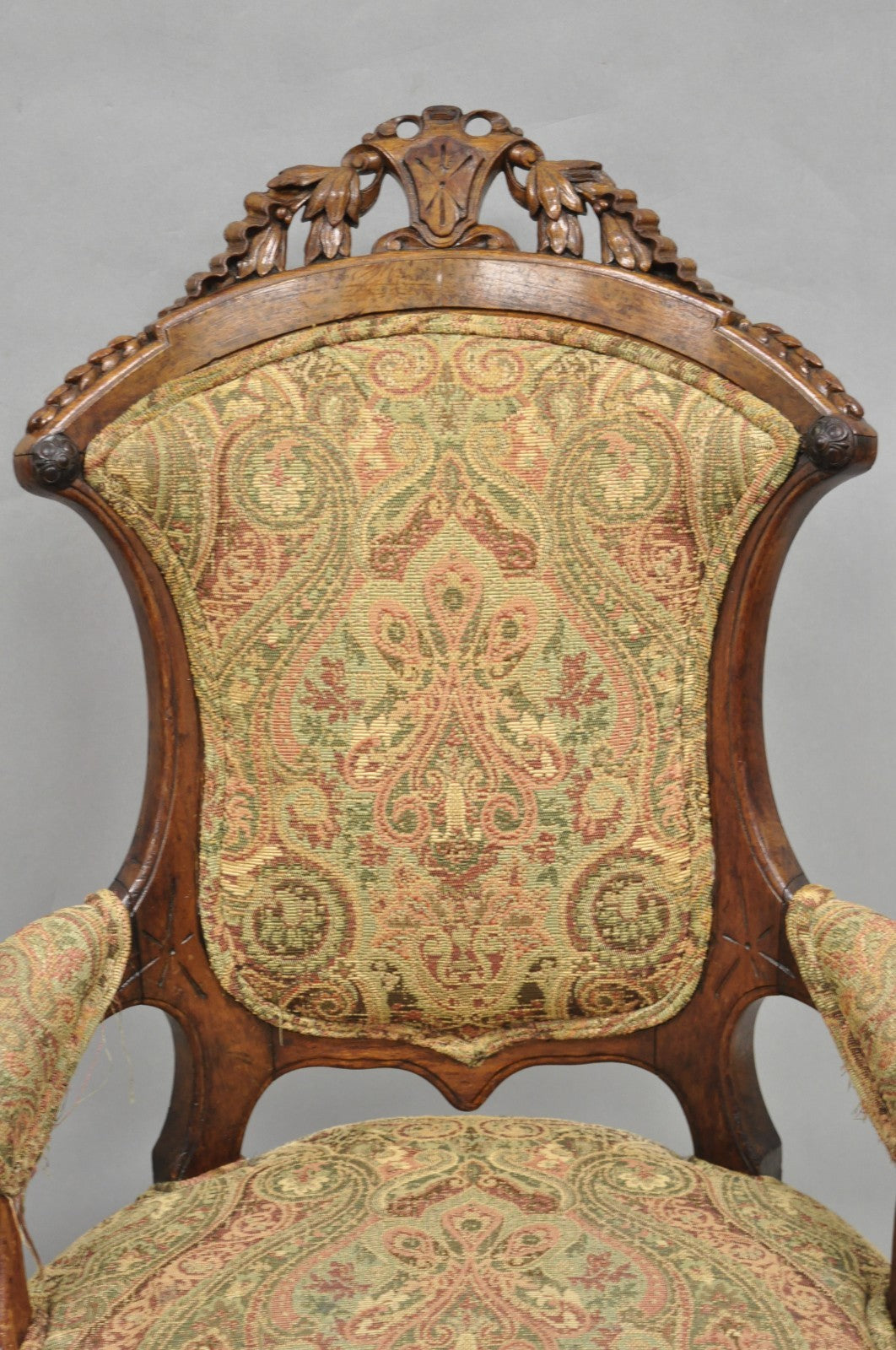 Antique Eastlake Victorian Carved Burl Walnut Parlor Set Sofa & 2 Chairs - 3 Pcs