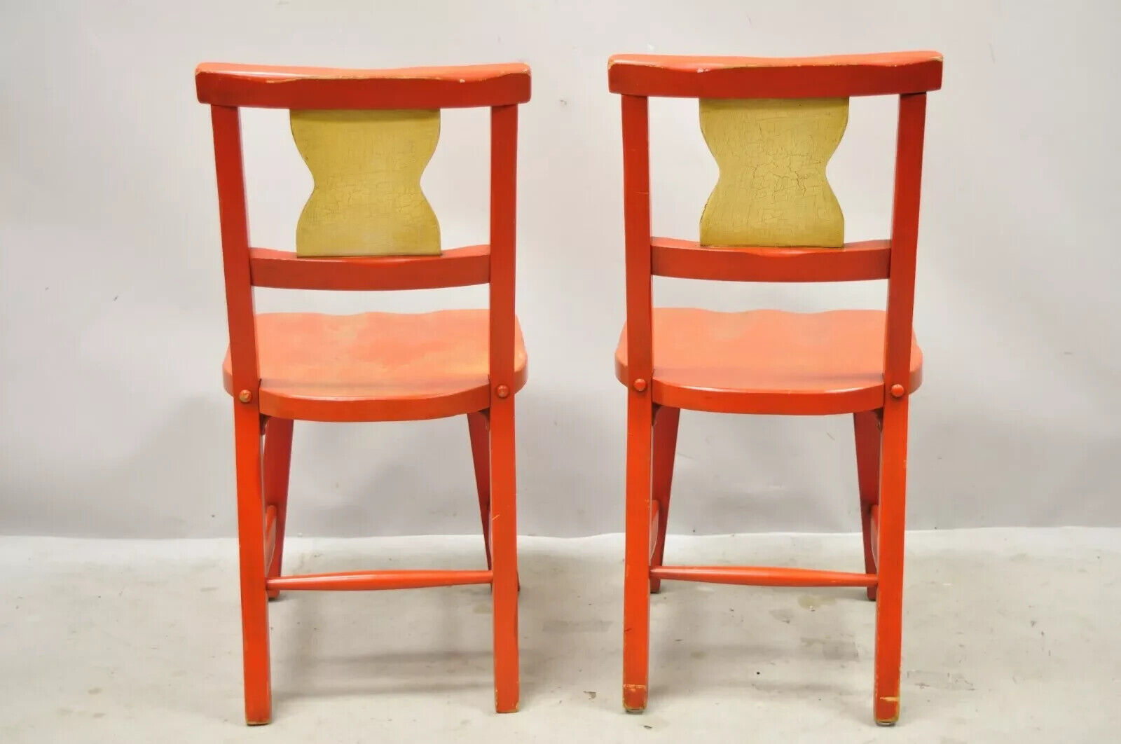 Vintage Colonial Hand Painted Flower Red Wooden Side Chairs by Gimble's - a Pair