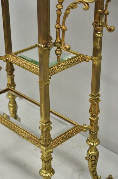 Antique Victorian Brass & Onyx Ornate Tiered Etagere Curio Display Stand Shelf
