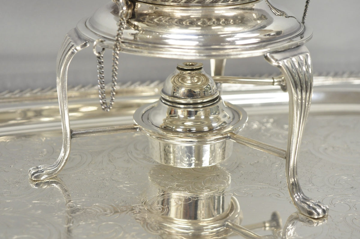 Vintage English Sheffield Edwardian Silver Plated Tea Set w/ Tilting Pot 7 Pcs
