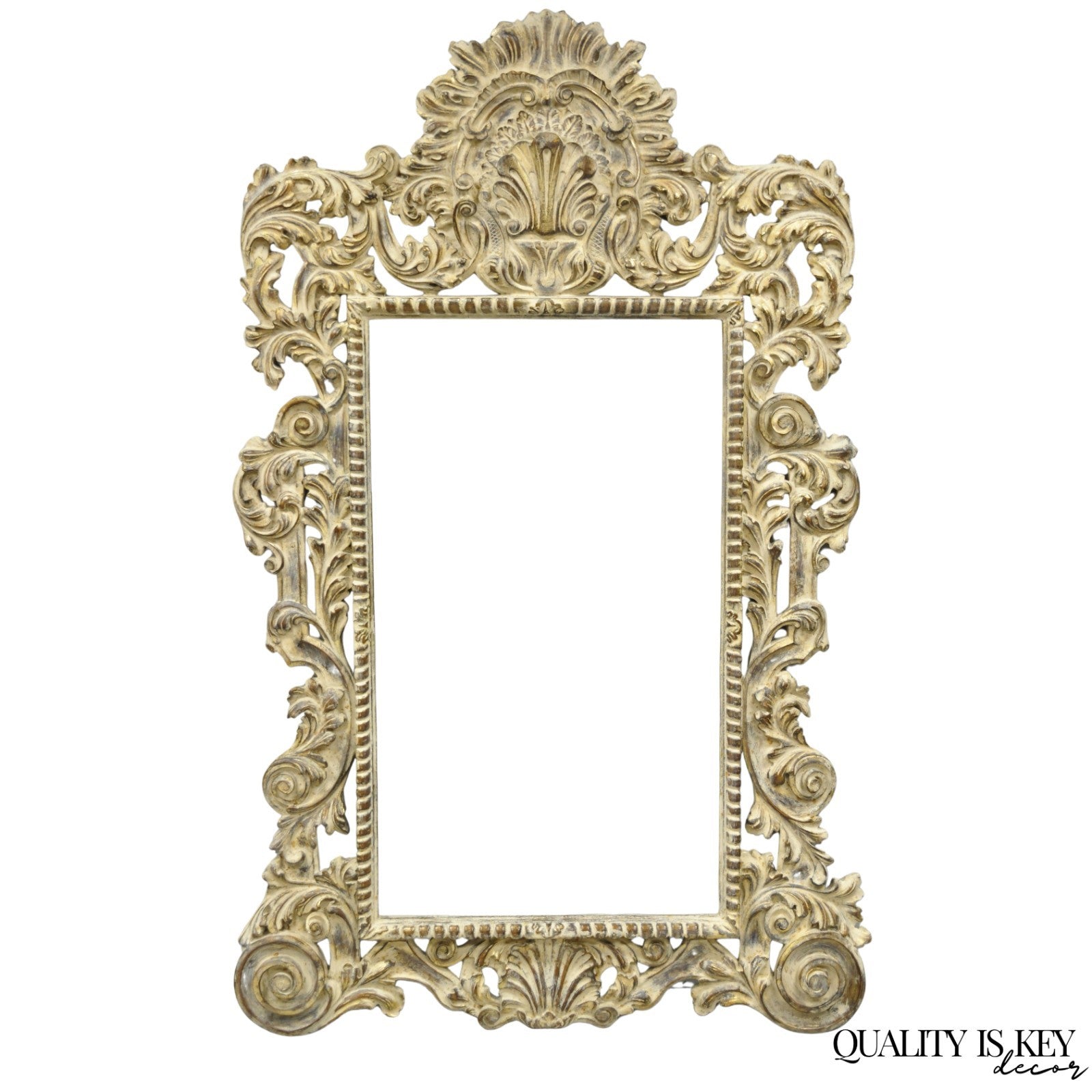 Large 78" Italian Baroque Rococo White Distress Painted Mirror Art Picture Frame