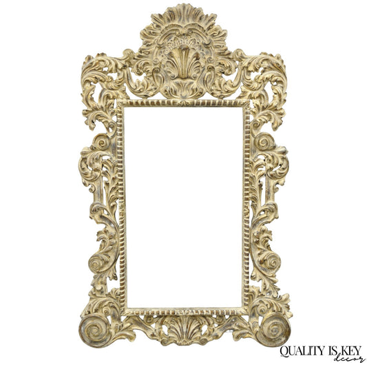 Large 78" Italian Baroque Rococo White Distress Painted Mirror Art Picture Frame