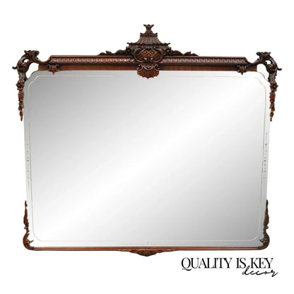Vintage Chinese Chippendale Carved Mahogany Pagoda Frame Large Wall Mirror