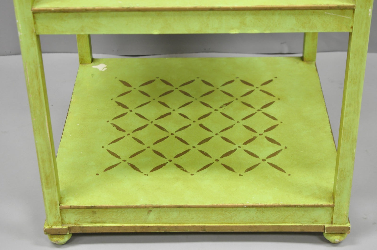 Vintage Italian Venetian Green Distress Painted 3 Tier French Country Side Table
