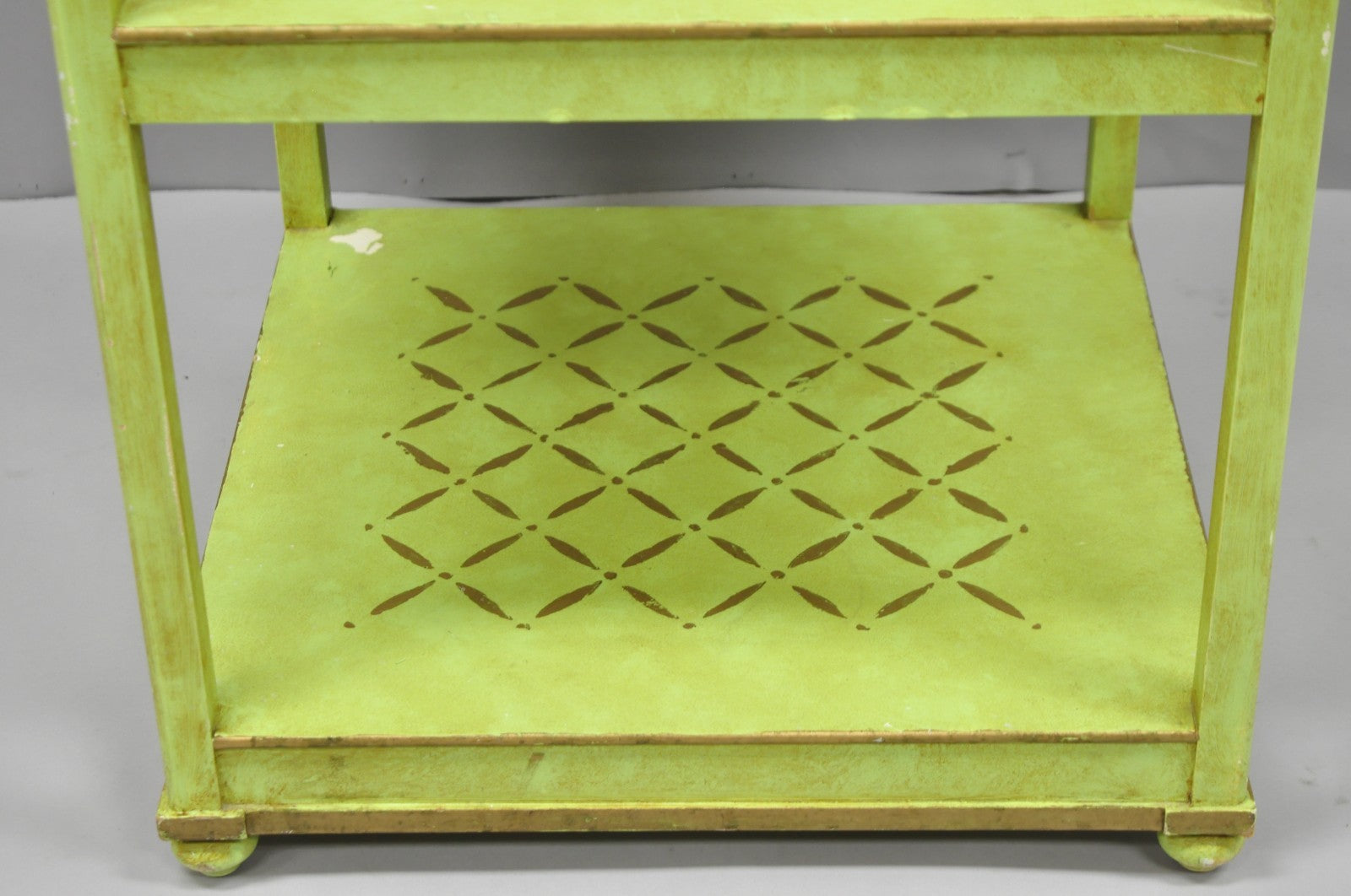 Vintage Italian Venetian Green Distress Painted 3 Tier French Country Side Table