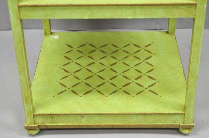 Vintage Italian Venetian Green Distress Painted 3 Tier French Country Side Table
