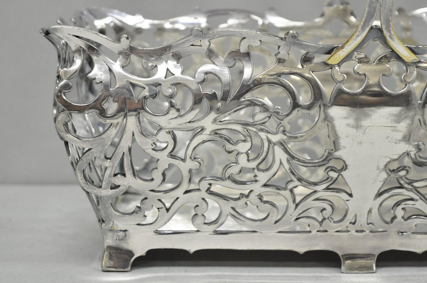Antique Victorian Silver Plated Reticulated Scrollwork Bread Basket by Forbes