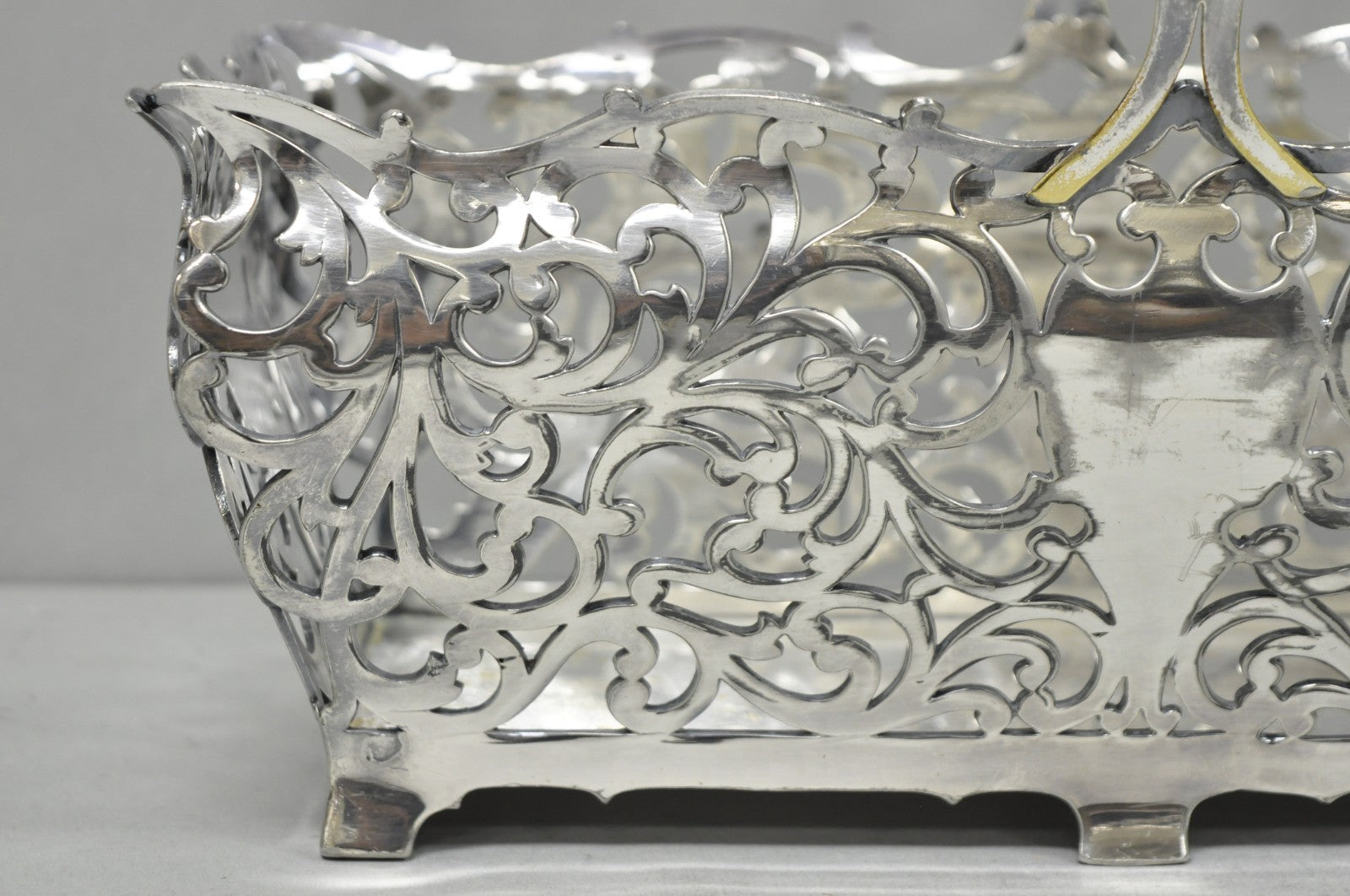 Antique Victorian Silver Plated Reticulated Scrollwork Bread Basket by Forbes