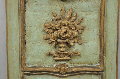 18th C French Louis XV Baroque Style Green Distress Painted Trumeau Wall Mirror