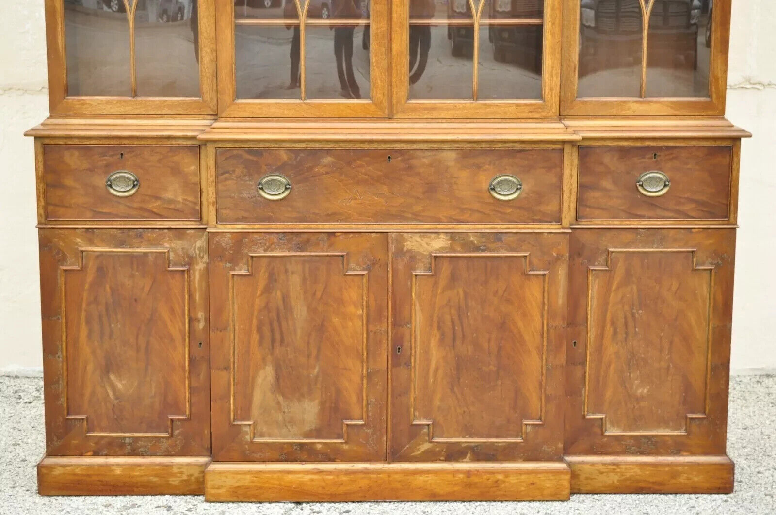 Vintage Beacon Hill Georgian Mahogany Breakfront China Cabinet Desk Bookcase